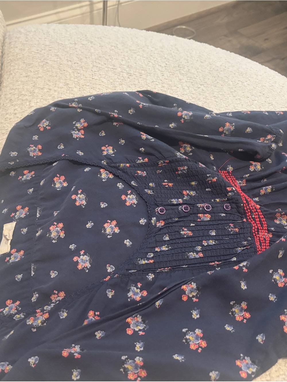 aerie Navy Floral Peasant Tunic with Red Accent - Picture 4 of 5